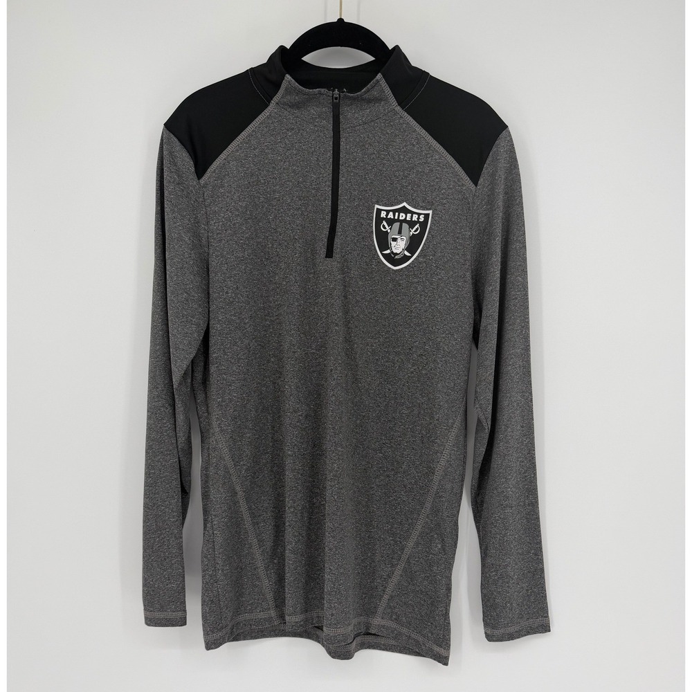 NFL Team Apparel Las Vegas Raiders Quarter Zip Pullover Heather Gray Black Small